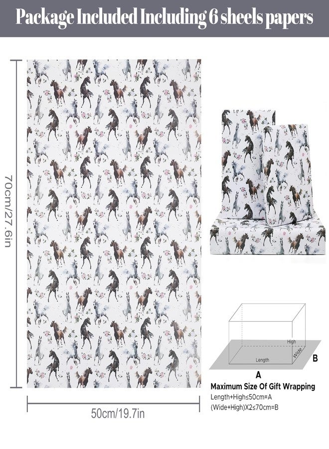 AirCool Horse Wrapping Paper for Boys Girls Kids, 6 Sheets Galloping Horses and Floral White Wrap Paper, 20 x 28 inches Per Sheet Cowboy Gift Paper for Horse Racing Theme Party Birthday Wedding Baby Shower - Image 2
